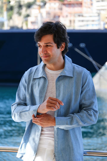 MEN LIGHT BLUE ZIPPER JACKET